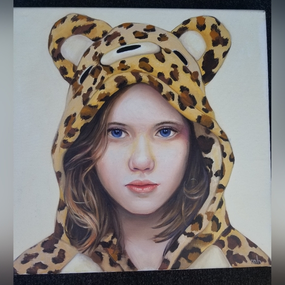 MELISSA HASLAM "Leopard Bear" original oil + acrylic 12" x 12" canvas painting  - Picture 8 of 8